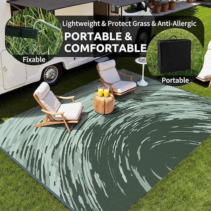 COCOER Modern Outdoor Rug 9x12 Reversible-Waterproof Outdoor Patio Rug-Quick Dry Outdoor Area Rugs Indoor Outdoor Rugs-Outside Rug Patio Decor for Porch Deck Balcony Backyard