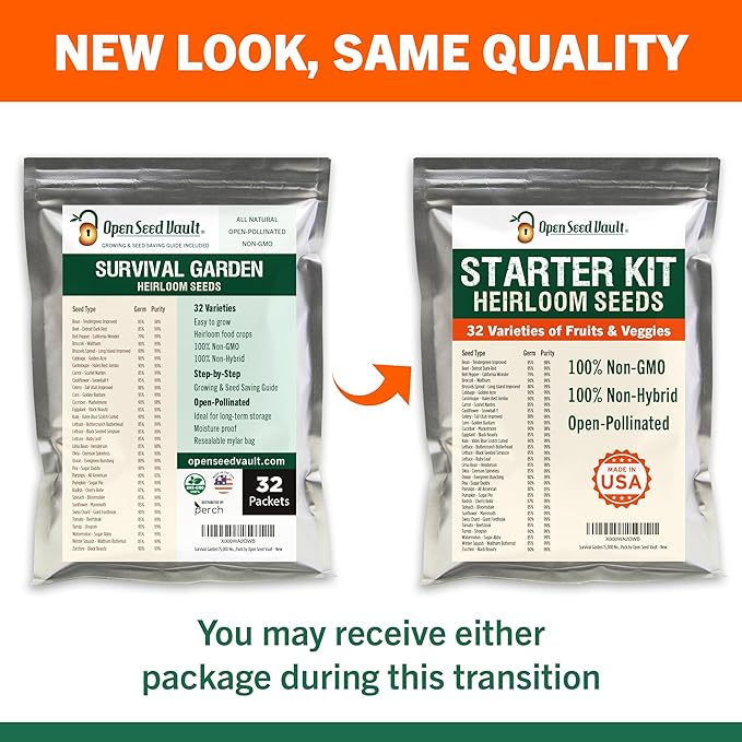 Open Seed Vault 15,000 Non GMO Heirloom Vegetable Seeds for Planting Vegetables and Fruits - 32 Variety Pack of Vegetable Seeds for Gardening, Survival Gear, Seed Vault Emergency Supplies Kit