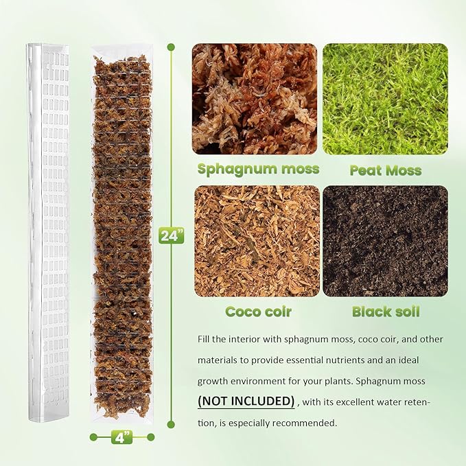 EOX 2 Pcs 24 Inch Plastic Moss Pole for Plants Monstera, Plant Poles for Climbing Plants, Plant Support for Indoor Plants Work with Sphagnum Moss, 45 Inch Moss Pole Set of 2, Garden Ties