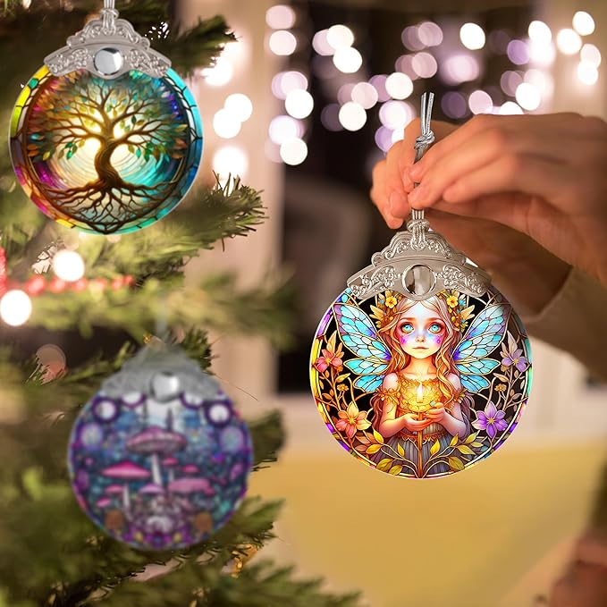 Fairy Stained Glass Suncatcher, Jocidea Fairy Ornament, Fairy Christmas Ornament, Holidays Ornaments, Christmas Tree Ornament, Fairy Decor, Gifts for Fairy Lovers