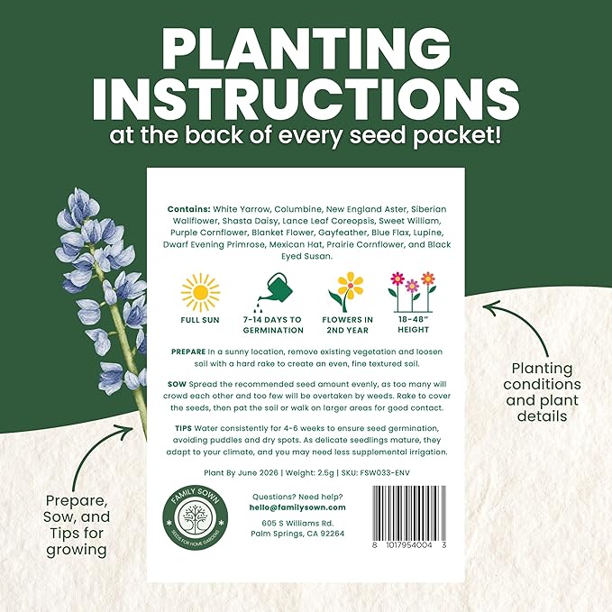 Perennial Species Mix - Large 2,500mg Envelope - 1,250 Flower Seeds for Planting - Wildflower Mix