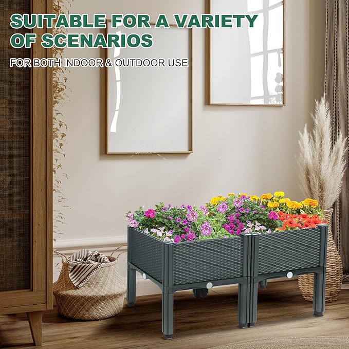 Emalie Raised Garden Beds Elevated Plastic Planter Box with Drainage Plugs Perfect for Vegetables Flowers Herbs Growing Outdoor, 31.5" Lx15.7 Wx16.5 H Grey