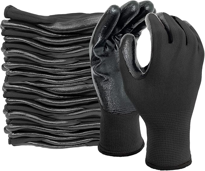 Evridwear Work Gloves with Grip Rubber Coated for Men Women Warehouse Mechanic,12 Pairs Bulk