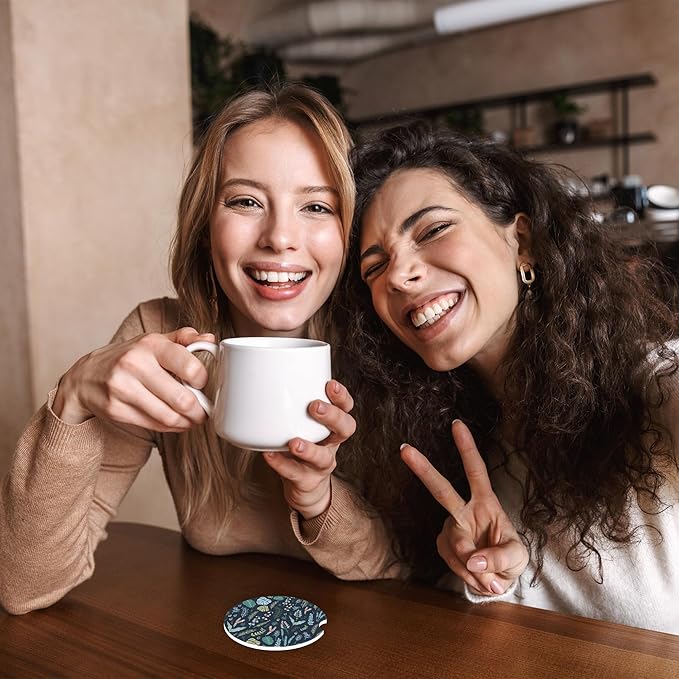 Forest Plants Leaves Seeds Car Coasters,Ceramic Absorbent Cup Holders with Finger Notch & Cork Base Car Assecories for Women/Men 2.6"(2 Pieces)