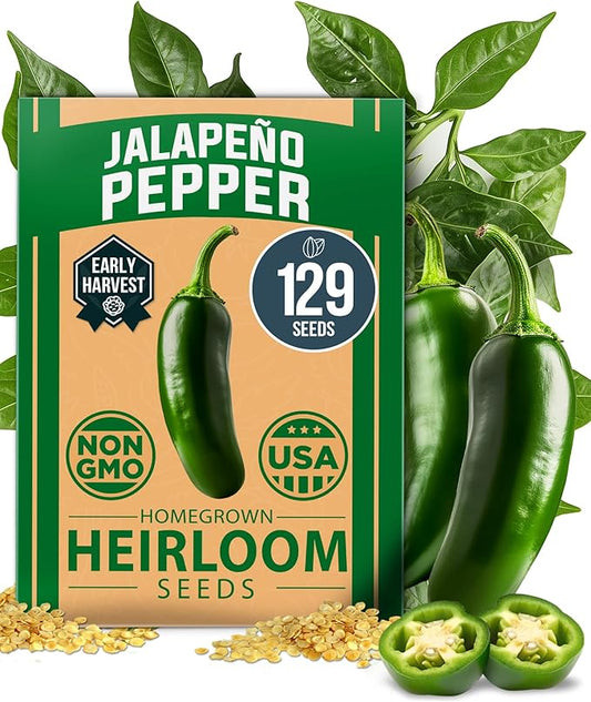 HOME GROWN Jalapeno Pepper Seeds (Capsicum annuum) - High Germination, Non-GMO Heirloom Seeds - 129 Hot Pepper Seeds for Planting - Easy to Grow, Early Harvest Jalapeno Seeds for Enthusiast