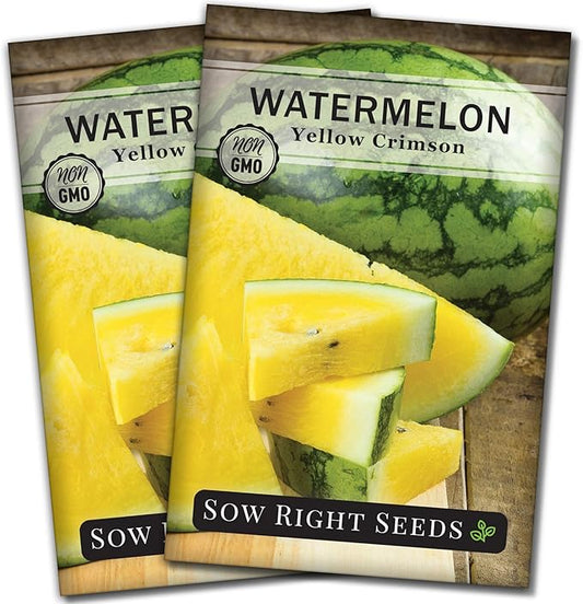 Sow Right Seeds - Yellow Crimson Sweet Watermelon Seed for Planting - Non-GMO Heirloom Packet with Instructions to Plant a Home Vegetable Garden - Rare Yellow Flesh Melon with Sweet Flavor (2)
