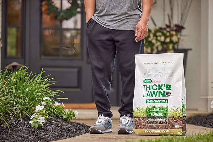 Scotts Turf Builder Thick'R Lawn Southern Gold Blend for Tall Fescue Lawns, Grass Seed, Fertilizer, and Soil Improver, 40 lb.