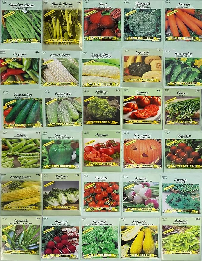 30 Packs of Deluxe Valley Greene Heirloom Vegetable Garden Seeds Non-GMO(Guaranteed 30 Different Varieties as Listed)
