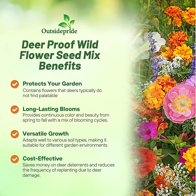 Outsidepride Deer Proof Wildflower Seed Mix - 1 lb. Colorful Blend of Easy to Grow, Drought-Tolerant Annual & Perennial Wildflower Seeds for a Deer-Free,Vibrant Meadow & Pollinator-Friendly Garden