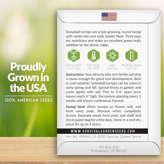 Survival Garden Seeds - Turnip Snowball Seed for Planting - Packet with Instructions to Plant and Grow Root Vegetables and Greens in Your Home Vegetable Garden - Non-GMO Heirloom Variety - Turnip Seed