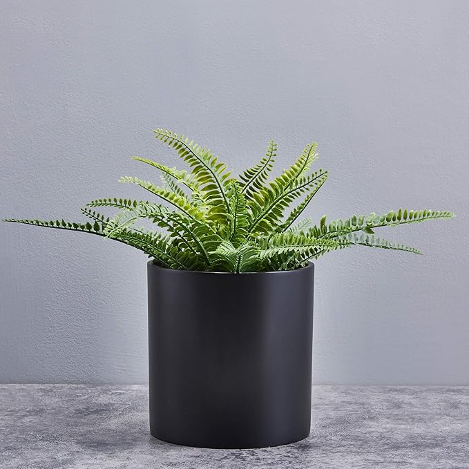 FaithLand Plant Pot 8 inch - Perfectly Fits Mid-Century Modern Plant Stand - Drainage Plug - Matte Black