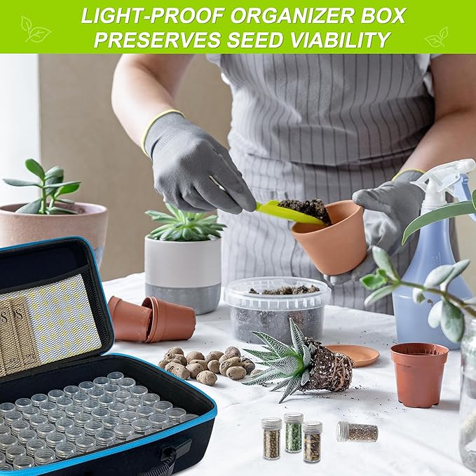 114 Slots Seed Storage Organizer Box with 20 Seed Envelopes, Large Capacity Seed Storage Container with Zipper Bag, Label Stickers, Tweezers, Funnel, Garden Seeds Saver Kit for Vegetable, Flower