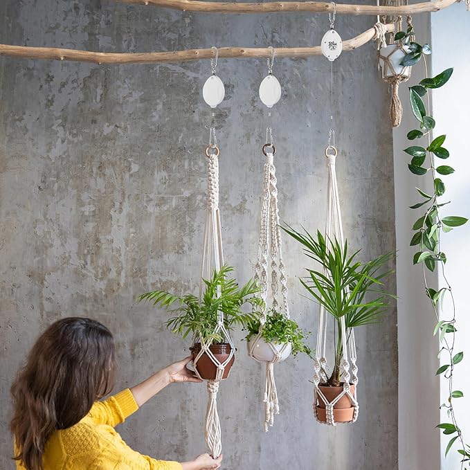 Plant Pulleys for Hanging Plants, Heavy Duty Retractable Hangers, 304 Stainless Steel Rope, Auto Plant Holder, Adjustable Climbing Hook for Garden Baskets Watering, or Bird Feeders 2PC (White)