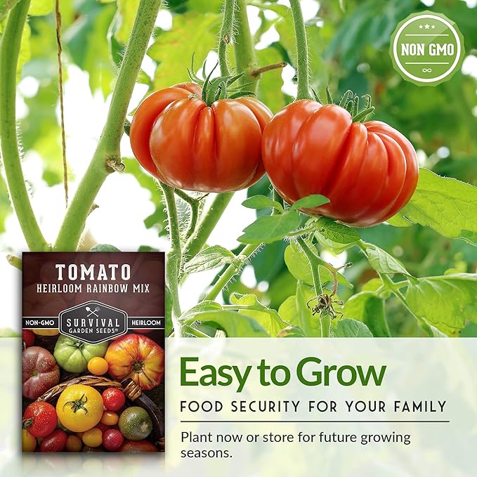 Survival Garden Seeds - Heirloom Rainbow Mix Tomato Seed for Planting - Packet with Instructions to Plant & Grow in Your Home Vegetable Garden - Non-GMO Heirloom Rainbow Tomato Seeds Variety Pack