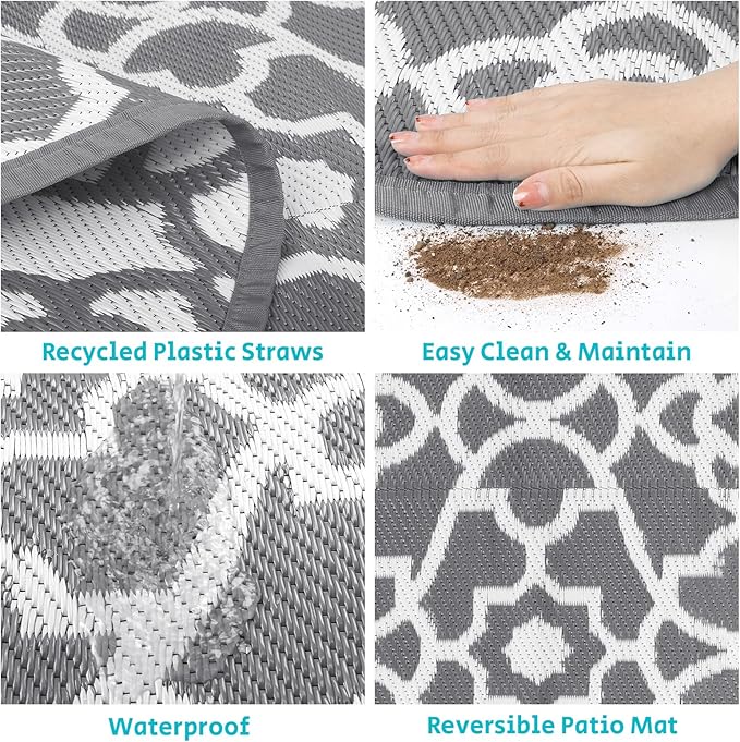 HEBE Outdoor Rug Waterproof 8ft, Plastic Straw Rug Camping Rug, Reversible Outdoor Patio Rugs RV Mat Clearance, Indoor Outside Floor Carpet for Porch,Deck,Camper,Balcony,Backyard