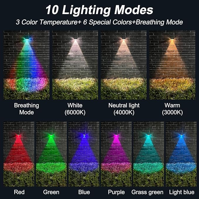 Ellasay Solar Powered Lights for Fence: 10 Lighting Modes with RGB - Waterproof IP65 - Bright Lens LED for Outdoor Wall Garden Deck Patio Porch Yard Pool 16 Pack