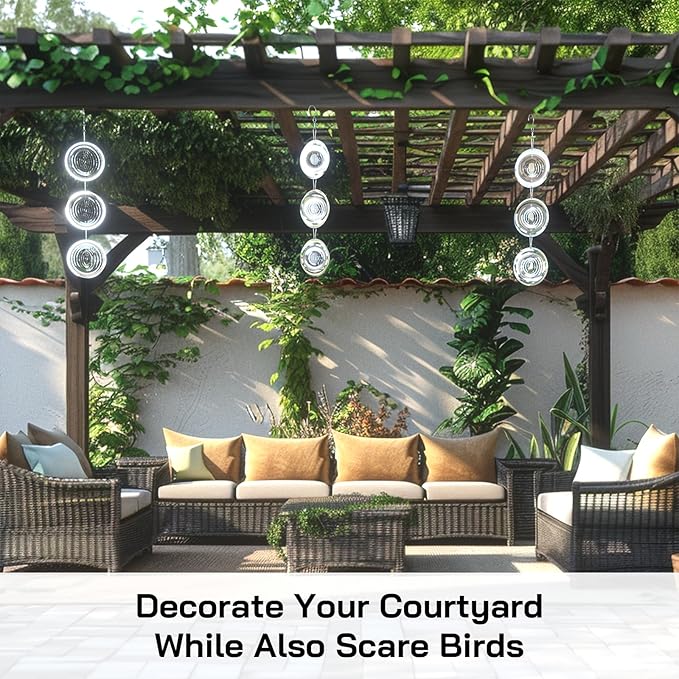 Factee Bird Deterrents for Outside, Reflective 3D Stainless Steel Wind Spinners, Garden Decor, Bird Scare Devices to Keep Woodpeckers, Pigeons Away from Your House, Patio, Orchards1