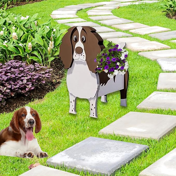 English Springer Spaniel Dog Planter Plant Pots,Cute Garden Dog Flower Planter,Dog Planters Birthday Gifts for Women,Office,Indoor/Outdoor Decor（9.45 * 6.89 * 13.35in）