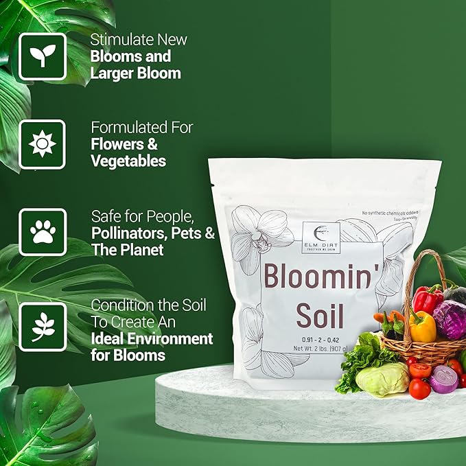 Elm Dirt Premium Bloom Soil for all Plants - 100% Organic Plant Soil for Outdoor Plants & Indoor Plant Soil | Soil Enhancer for Plant Growth & Healthy Nutrients - Big Bloom Plant Soil Activator, 2 lbs