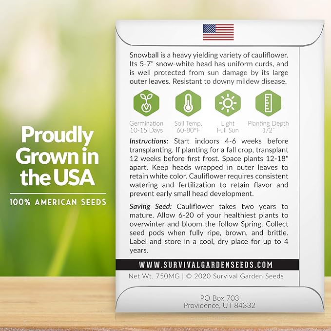 Snowball Cauliflower Seed for Planting - 3 Packets with Instructions to Plant & Grow Amazing White Vegetables in Your Home Vegetable Garden - Non-GMO Heirloom Variety - Survival Garden Seeds