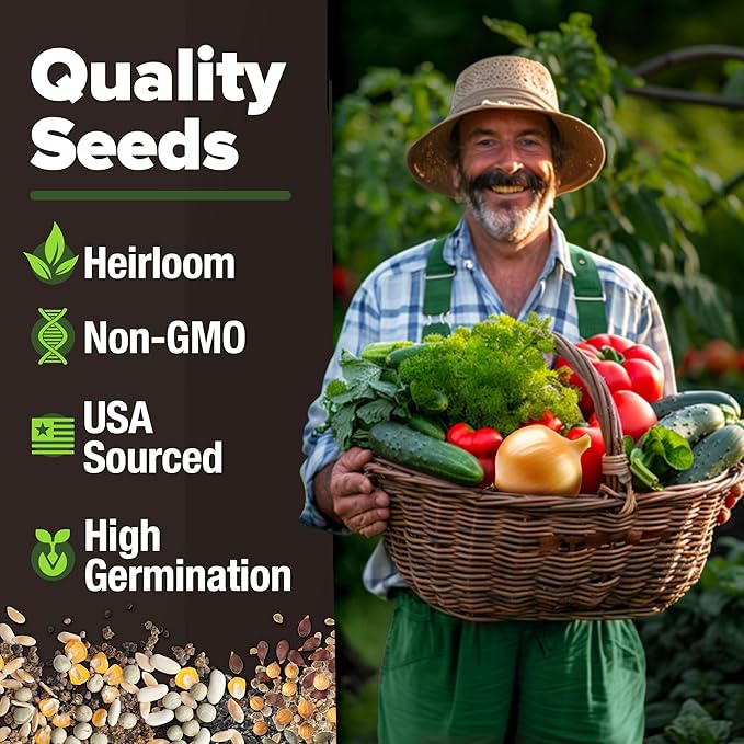 2,000+ Vegetable Seeds for Planting - 10 Heirloom Seeds for Planting Vegetables Indoors or Outdoors: Non-GMO Kale, Lettuce, Tomato, Broccoli, Beans, Peas, Bell Peppers - Home Garden Survival Seeds