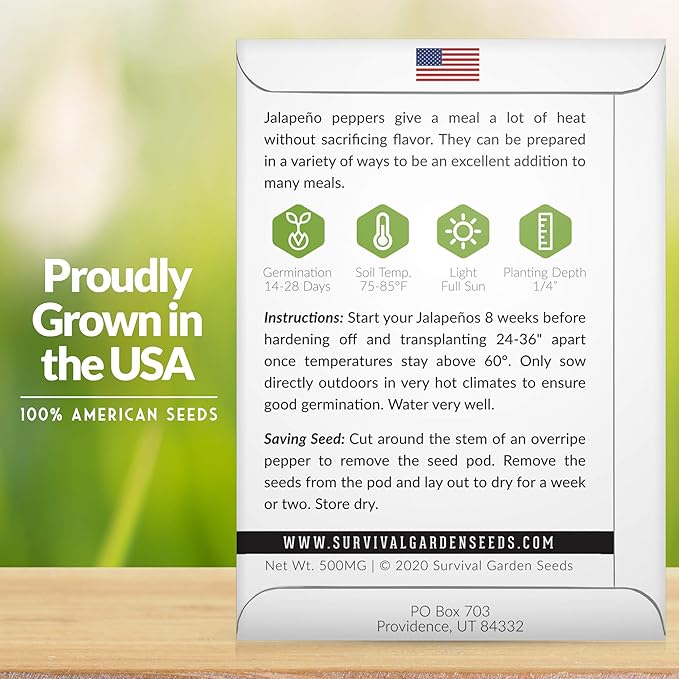Survival Garden Seeds - Jalapeño Pepper Seed for Planting - Packet with Instructions to Plant and Grow Green or Red Chili Peppers in Your Home Vegetable Garden - Non-GMO Heirloom Variety - Single Pack