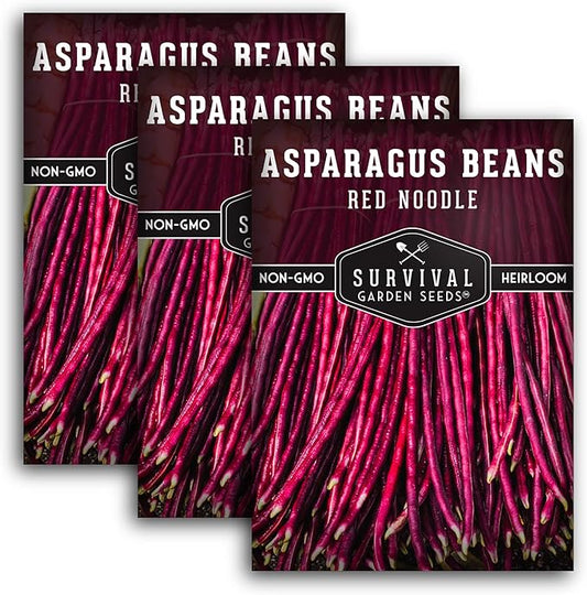 Survival Garden Seeds - Red Noodle Asparagus Bean Seed for Planting - 3 Packs with Instructions to Plant and Extremely Long Stringless Beans in Your Home Vegetable Garden - Non-GMO Heirloom Variety