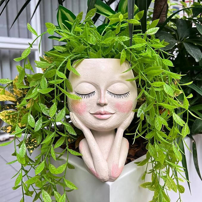 Face Planters Pots Head - Cute Succulents Plants Planters, Plant Pots Indoor with Drainage System, Garden Gifts for Wome, Garden Decorations for Outdoor, Unique Ornaments for Home