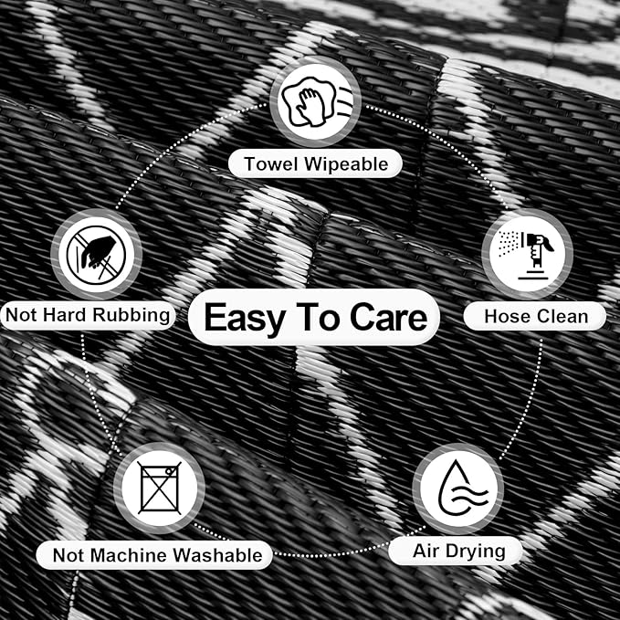 OutdoorLines Indoor Outdoor Rugs for Patio 4x6 ft - Reversible Outside Carpet, Stain & UV Resistant Portable RV Mats, Plastic Straw Rug for Camping, Pool Deck, Porch Rhombus Black & White