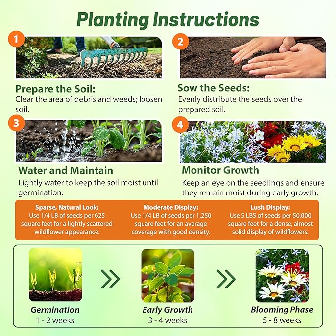 Outsidepride Low Growing Wildflower Seeds - 5 lbs Dwarf, & Short, Diverse Perennial & Annual Wild Flower Seed Mix with Long Bloom Season for Colorful Display That Thrives on All States