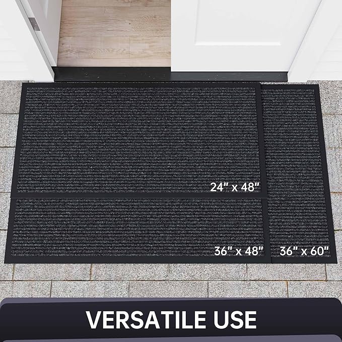 Front Door Mat, Heavy Duty Indoor Outdoor Entrance Door Mat, 48" x 24" Commercial Door Mats for Entryway, Durable Non-Slip Rubber Backing, Low-Profile Welcome Mats for Entry, Gray