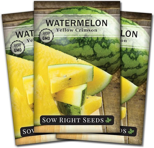 Sow Right Seeds - Yellow Crimson Sweet Watermelon Seed for Planting - Non-GMO Heirloom Packet with Instructions to Plant a Home Vegetable Garden - Rare Yellow Flesh Melon with Sweet Flavor (3)