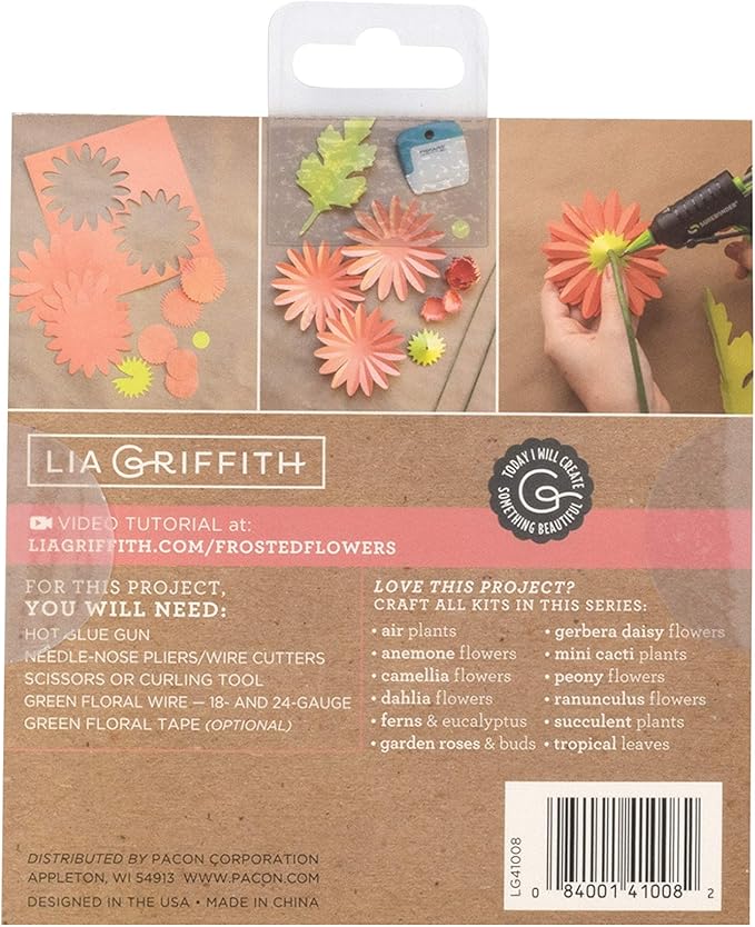 Lia Griffith Frosted Paper Blooms, Gerbera Daisies, 6" x 6.5", Assorted, 17 Pages, Colors May Vary Count