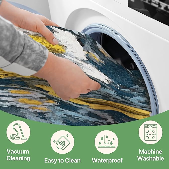 GENIMO Indoor Outdoor Area Rug 6' X 9' Waterproof, Washable Patio Rug Non Shedding, Easy Cleaning Floral Outdoor Carpet for Living Room, Bedroom, Dining Room, Balcony, Backyard, Deck, RV, Blue Yellow