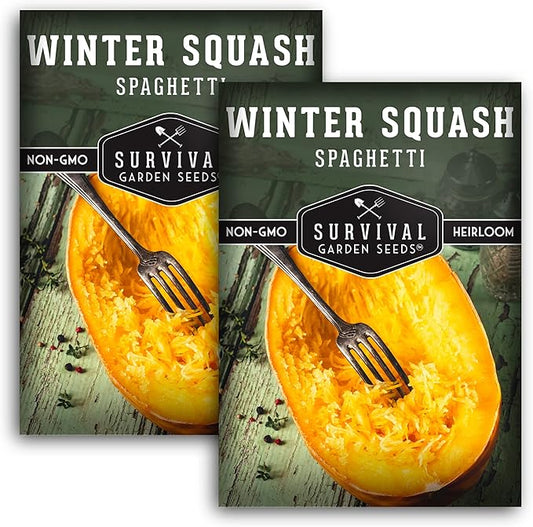Survival Garden Seeds - Spaghetti Squash Seed for Planting - 2 Packets with Instructions to Plant and Grow Low Carb Healthy Winter Squash in Your Home Vegetable Garden - Non-GMO Heirloom Variety