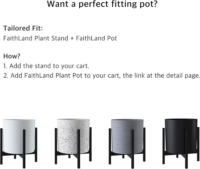 FaithLand Mid Century Plant Stand Indoor Outdoor (EXCLUDING 8" Plant Pot), Metal Planter Stand, Potted Plant Holder, Black, Hold Up to 8 Inch Planter - Upgraded Design