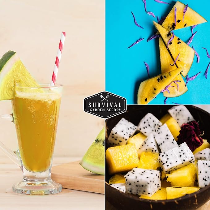 Survival Garden Seeds - Yellow Petite Watermelon Seed for Planting - 3 Packs with Instructions to Plant and Grow Small Yellow Watermelons in Your Home Vegetable Garden - Non-GMO Heirloom Variety