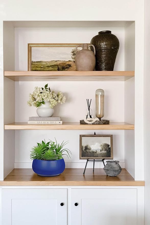 Fake Plants Artificial Succulents in Pots Faux Succulent Arrangement Potted Plant in Blue Ceramic Planter Bowl for Home Decor Office Desk Bathroom Shelf Living Room Indoor Decorations