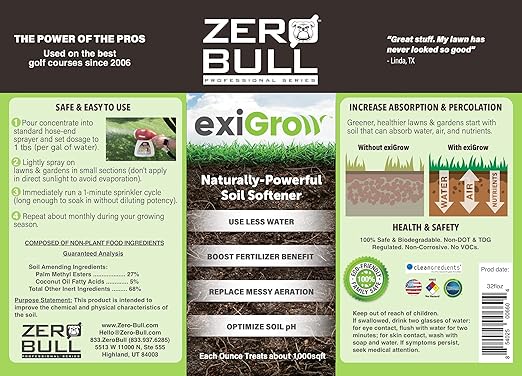 ExiGrow Alkaline Soil Treatment - Soil Loosener - Soil Conditioner - Soil Softener - Liquid Aeration - Any Grass Type - Repair Compact Soil, Standing Water, Poor Drainage - 32oz