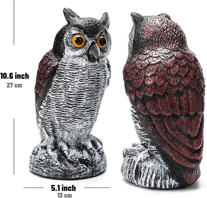 Ezoon 3 Pack Owl Decoy to Scare Birds Away, Fake Owl Scarecrows, Pigeon Deterrent, Plastic Owl Statue for Outdoor Garden Yard