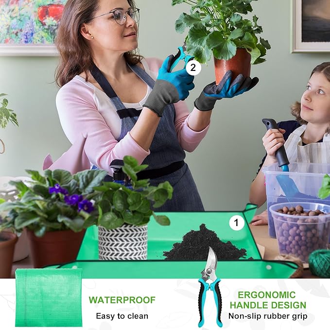 Ergonomic Garden Tool Set, Heavy Duty 11 Pcs Gardening Tool Bag Lightweight Aluminium Alloy Tools with Non-Slip Ergonomic Handle, Durable Storage Tote Bag, Gardening Hand Tools