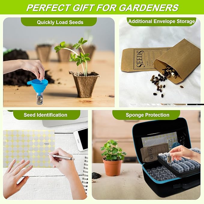 87 Slots Seed Storage Organizer Box with 20 Seed Envelopes, Large Capacity Seed Storage Container with Zipper Bag, Label Stickers, Tweezers, Funnel, Garden Seeds Saver Kit for Vegetable, Flower