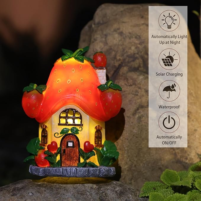 Fairy Houses for Outside-Fairy Garden Accessories Outdoor Decor - with Solar Light for Patio Balcony Yard,Lawn Ornament Perfect Garden Gift