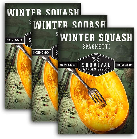 Survival Garden Seeds - Spaghetti Squash Seed for Planting - 3 Packets with Instructions to Plant and Grow Low Carb Healthy Winter Squash in Your Home Vegetable Garden - Non-GMO Heirloom Variety