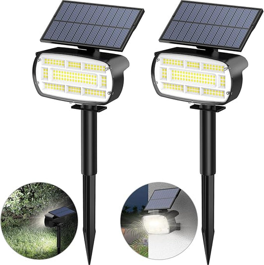 Fabrito Solar Spot Lights Outdoor 136 LEDs, Large Area Lighting Solar Lights Outdoor, 2 Pack IP65 Waterproof Landscape Spotlights Auto On/Off for Yard, Garden, Pathway, Plants,Tree (Cool White)