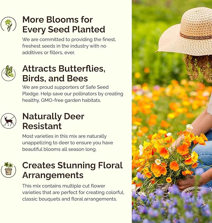 Eden Brothers Utah Wildflower Mixed Seeds for Planting, 1/4 lb, 120,000+ Seeds with Snapdragon, Yarrow | Attracts Pollinators, Plant in Spring or Fall, Zones