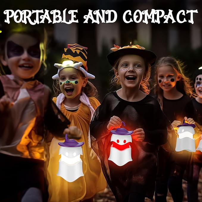 EverBrite 6-Pack Halloween Hanging Ghost Lights, Collapsible Ghost Camping Lantern, Two Color Changing, Indoor/Outdoor Halloween Spooky Party Decorations, Battery Included