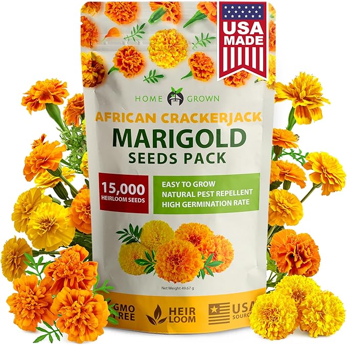 HOME GROWN Crackerjack Marigold Seeds (2.05oz) 15,000 Flower Seeds Planting Outdoor, Easy to Grow, USA Sourced Wildflowers, Great for Companion Planting