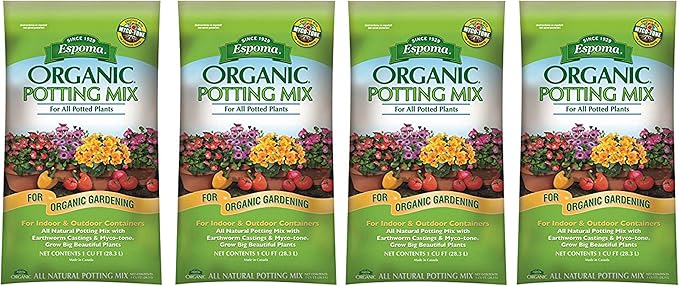 Espoma Organic Potting Soil Mix - All Natural Potting Mix For All Indoor & Outdoor Containers Including Herbs & Vegetables. For Organic Gardening, 16qt. bag. Pack of 4