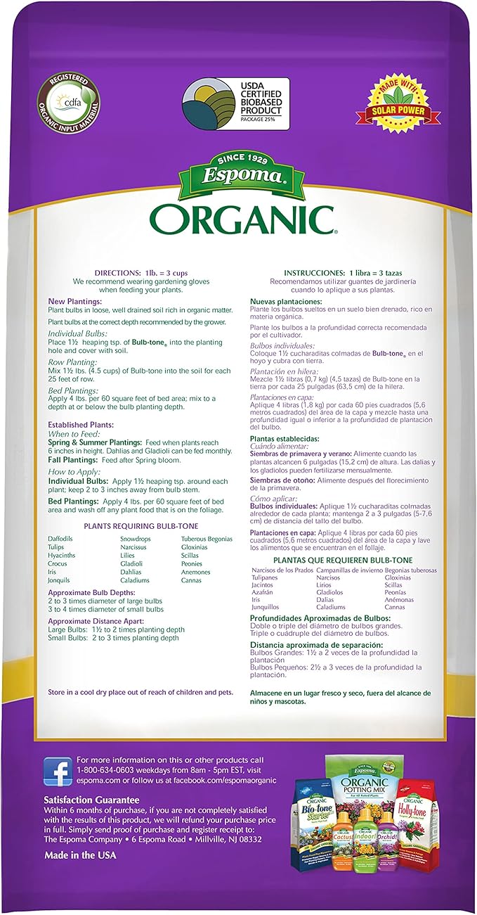 Espoma Organic Bulb-Tone 3-5-3 Natural & Organic Fertilizer and Plant Food for All Spring and Fall Bulbs. 4 lb. Bag. Use for Planting & Feeding to Promote Vibrant Blooms